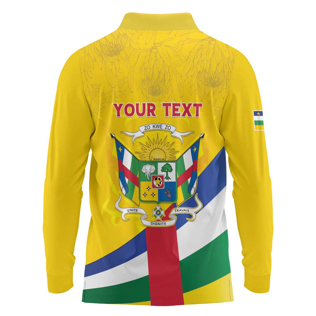 Personalised Central African Republic Independence Day Long Sleeve Polo Shirt Coat Of Arms Proteas