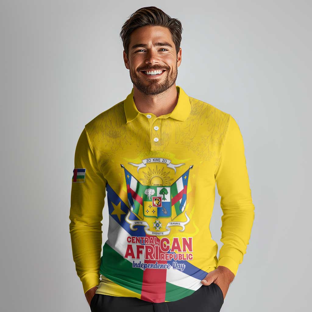 Personalised Central African Republic Independence Day Long Sleeve Polo Shirt Coat Of Arms Proteas