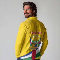 Personalised Central African Republic Independence Day Long Sleeve Polo Shirt Coat Of Arms Proteas