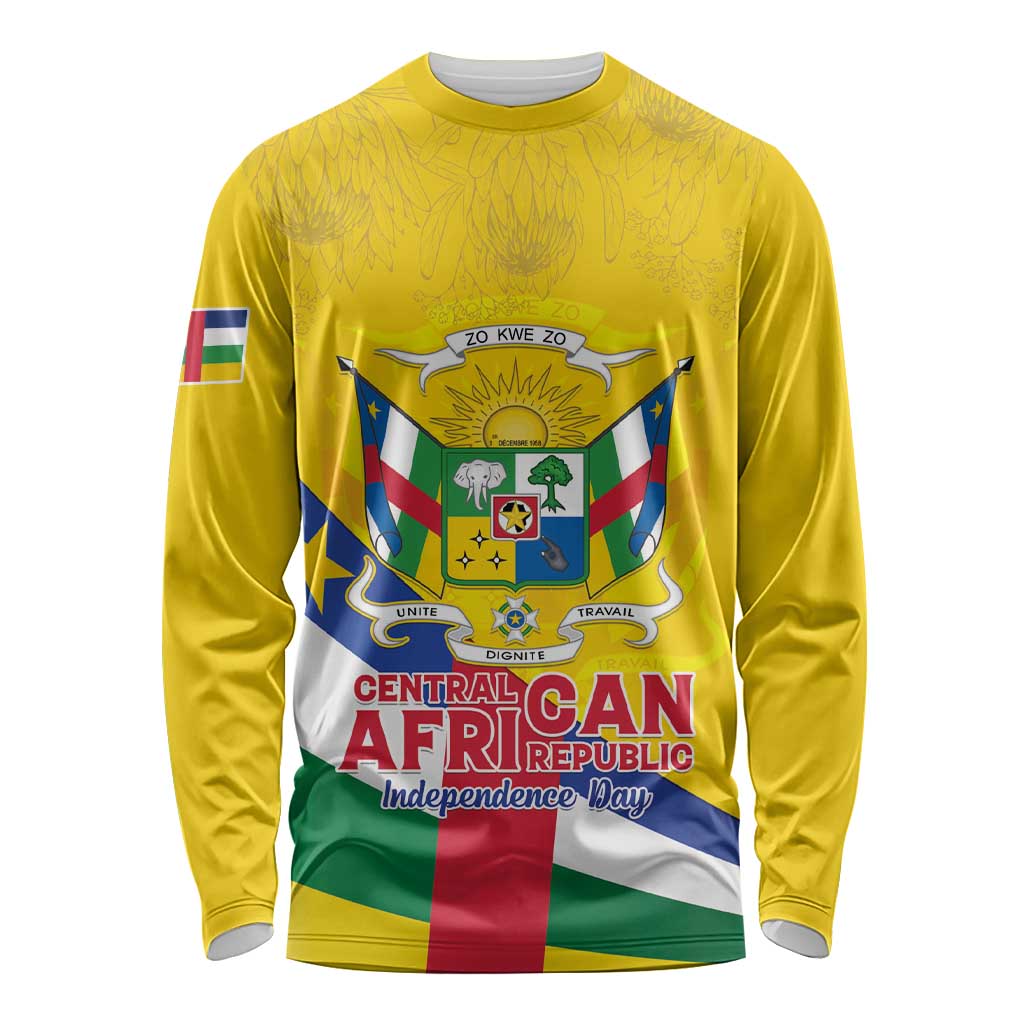 Personalised Central African Republic Independence Day Long Sleeve Shirt Coat Of Arms Proteas