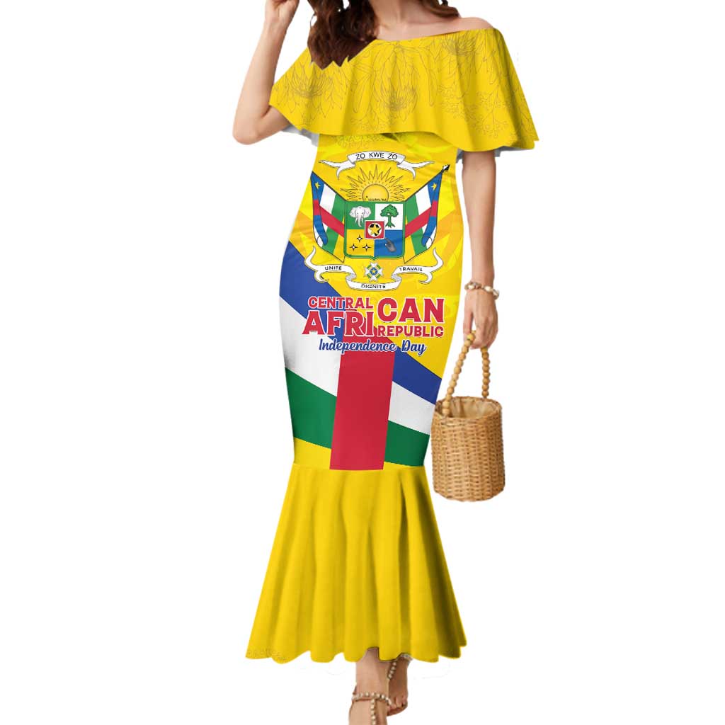 Personalised Central African Republic Independence Day Mermaid Dress Coat Of Arms Proteas