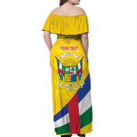 Personalised Central African Republic Independence Day Off Shoulder Maxi Dress Coat Of Arms Proteas