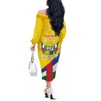 Personalised Central African Republic Independence Day Off The Shoulder Long Sleeve Dress Coat Of Arms Proteas