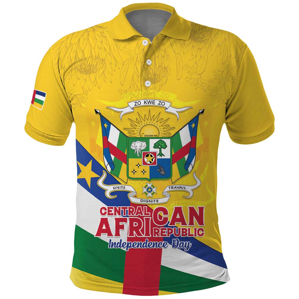 Personalised Central African Republic Independence Day Polo Shirt Coat Of Arms Proteas