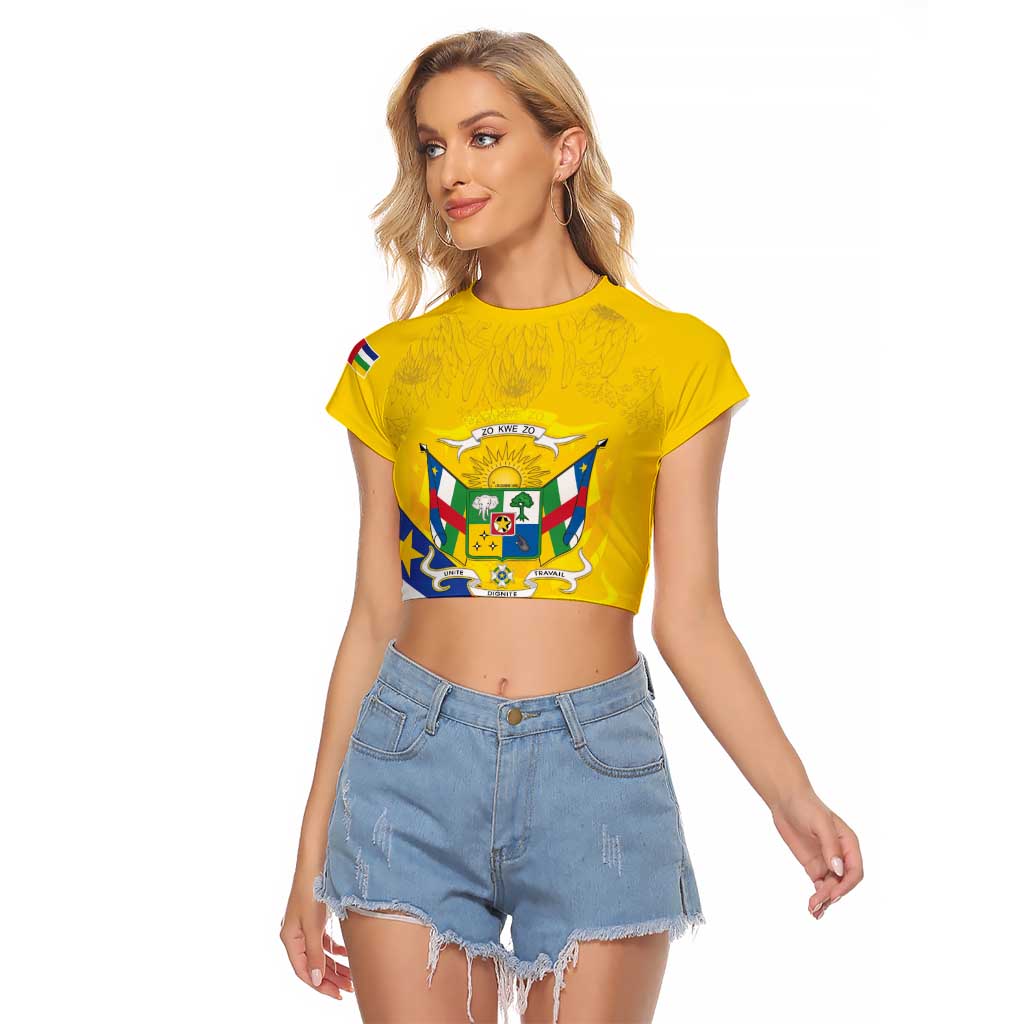 Personalised Central African Republic Independence Day Raglan Cropped T Shirt Coat Of Arms Proteas