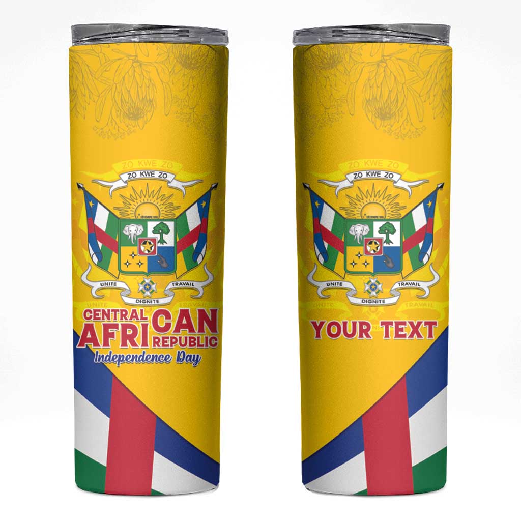 Personalised Central African Republic Independence Day Skinny Tumbler Coat Of Arms Proteas