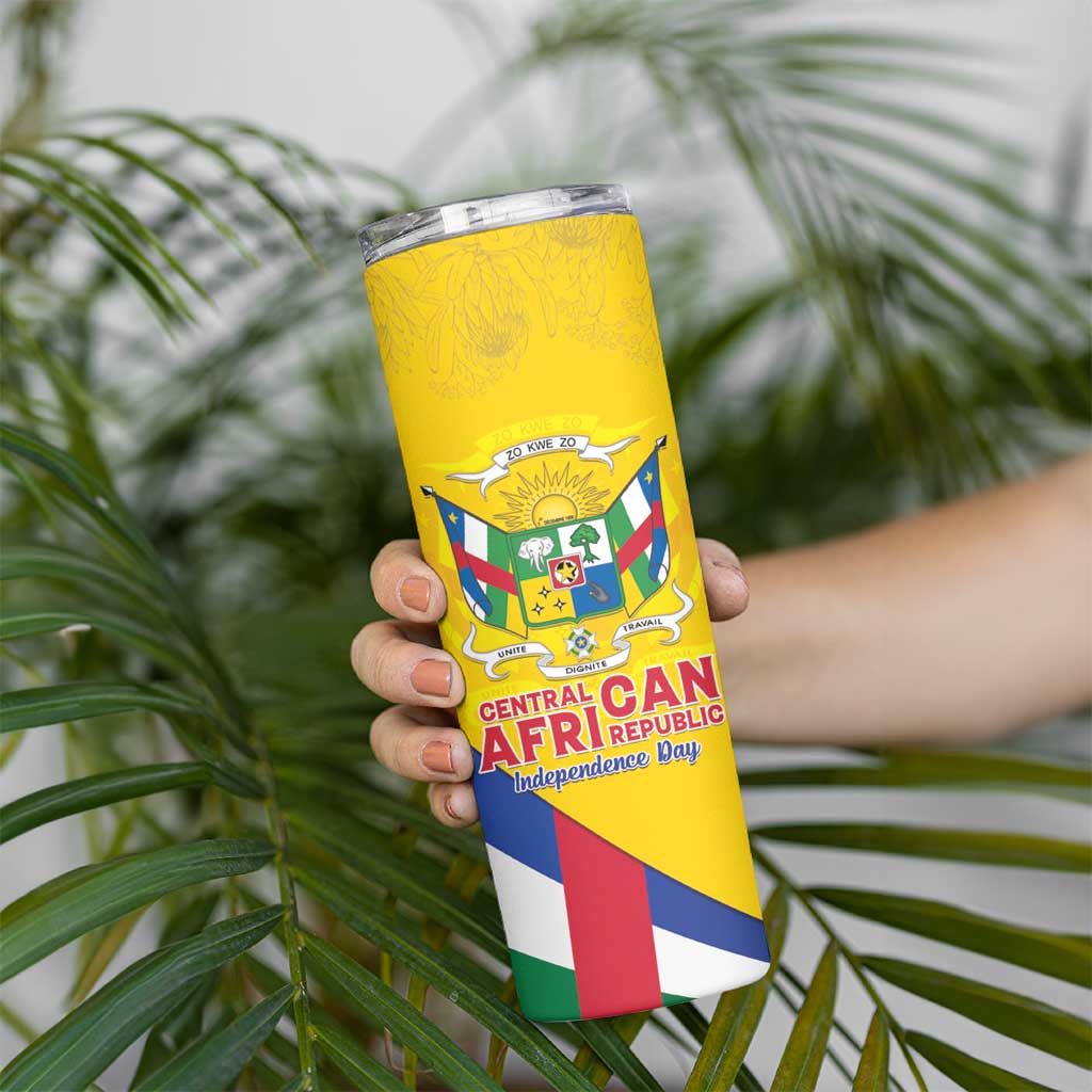 Personalised Central African Republic Independence Day Skinny Tumbler Coat Of Arms Proteas