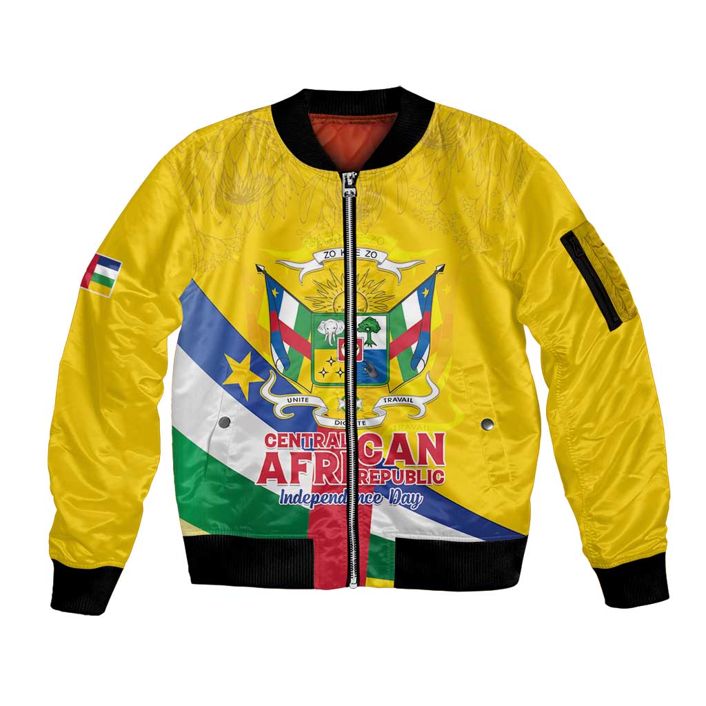 Personalised Central African Republic Independence Day Sleeve Zip Bomber Jacket Coat Of Arms Proteas
