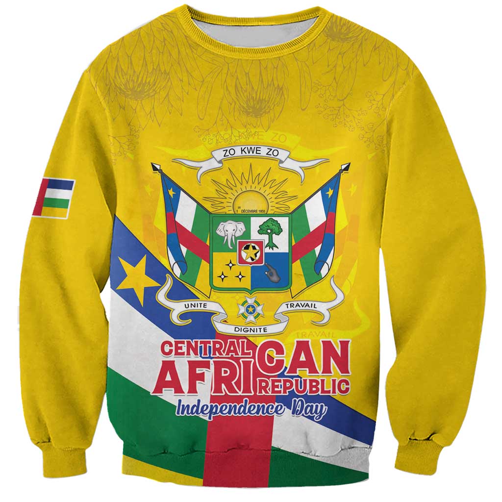 Personalised Central African Republic Independence Day Sweatshirt Coat Of Arms Proteas