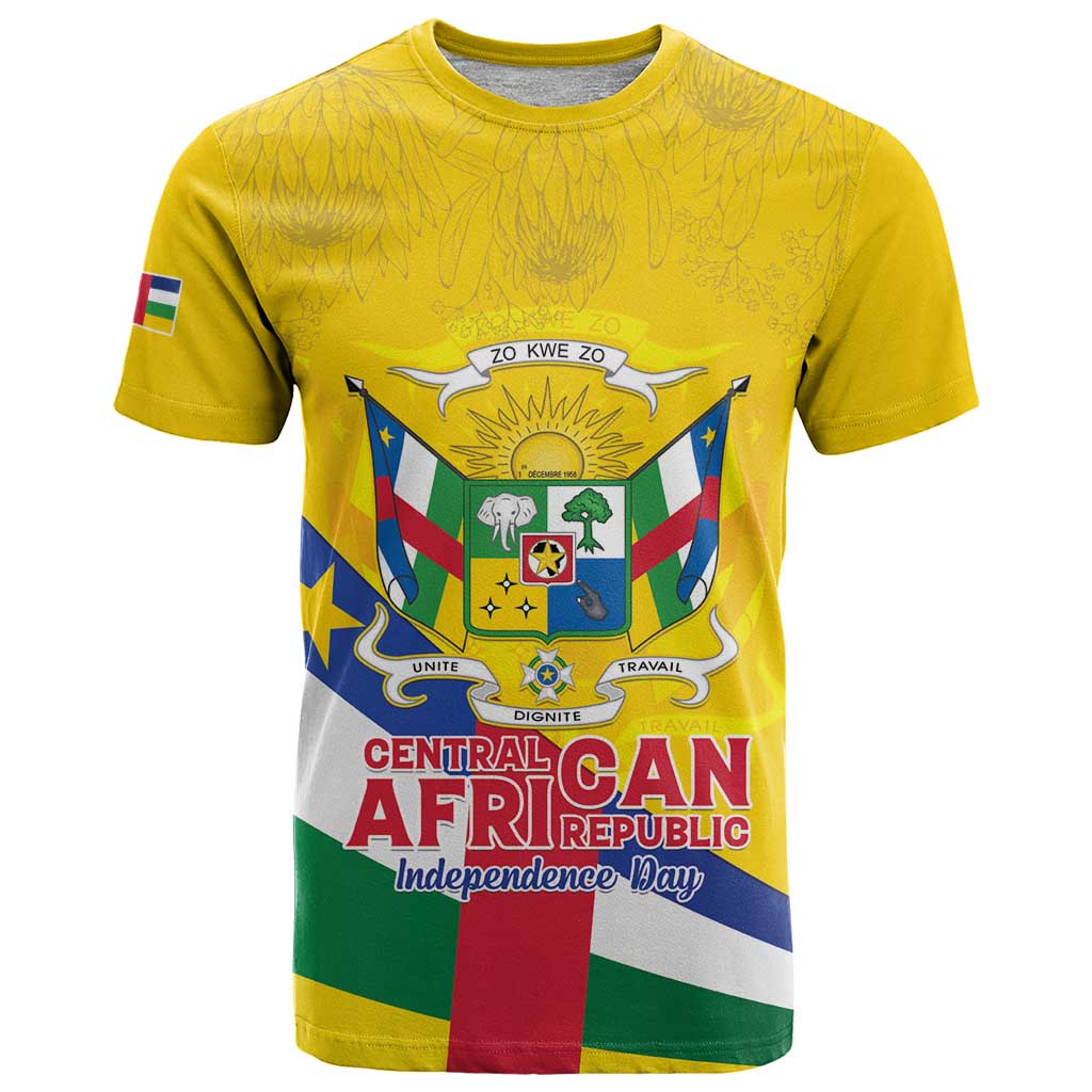 Personalised Central African Republic Independence Day T Shirt Coat Of Arms Proteas