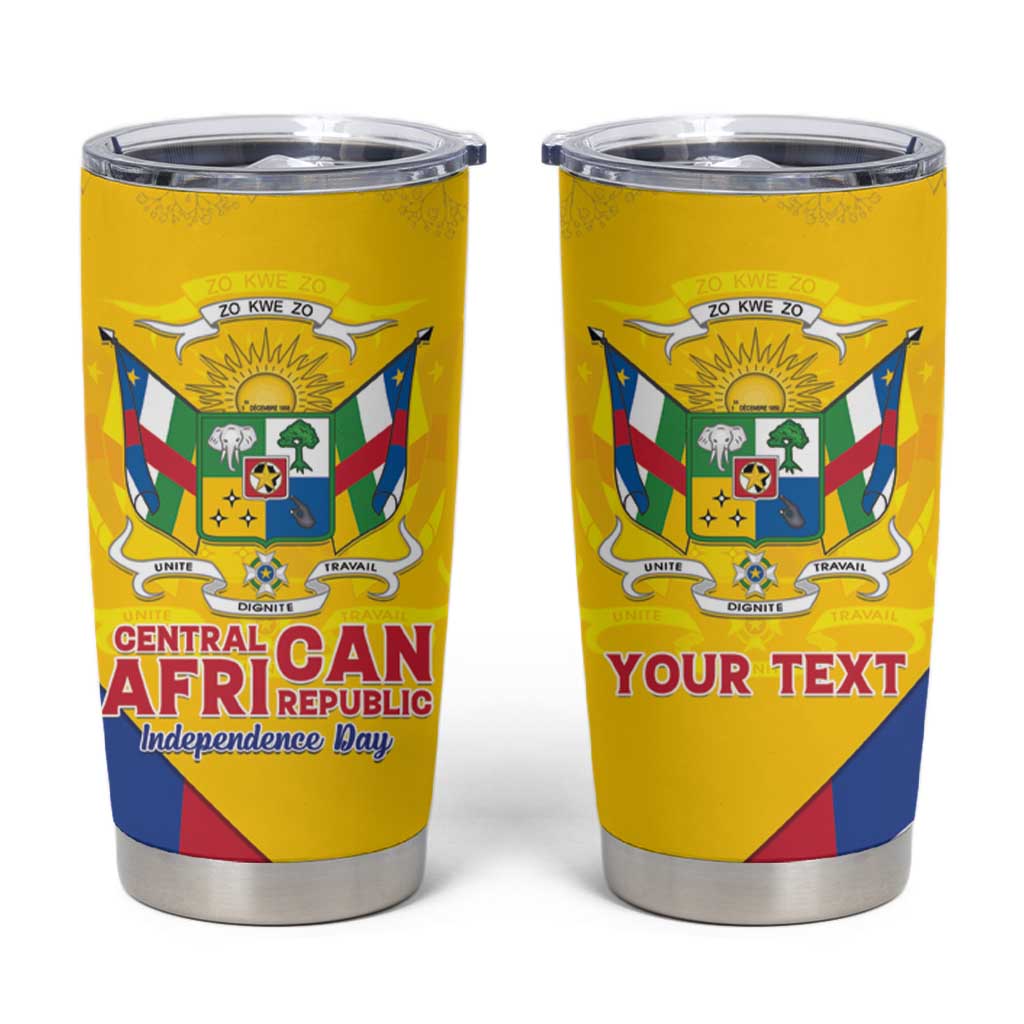 Personalised Central African Republic Independence Day Tumbler Cup Coat Of Arms Proteas