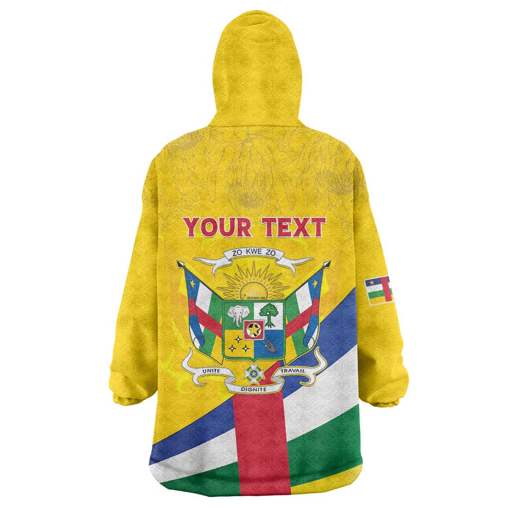 Personalised Central African Republic Independence Day Wearable Blanket Hoodie Coat Of Arms Proteas