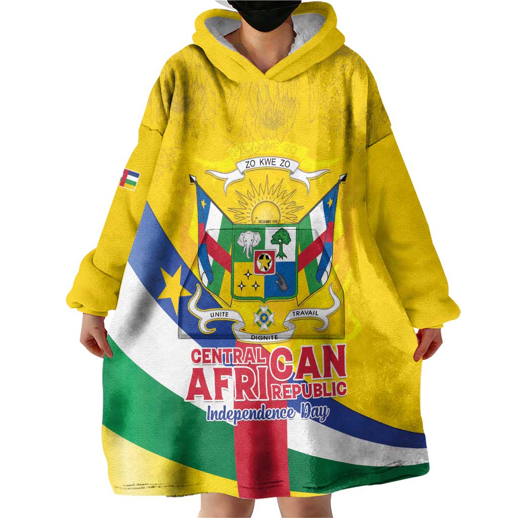 Personalised Central African Republic Independence Day Wearable Blanket Hoodie Coat Of Arms Proteas