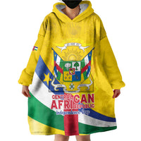 Personalised Central African Republic Independence Day Wearable Blanket Hoodie Coat Of Arms Proteas