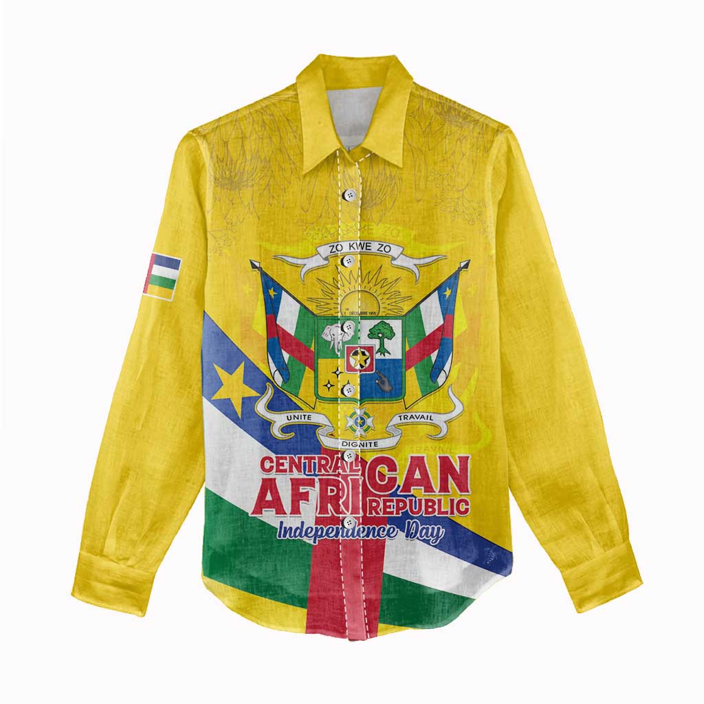 Personalised Central African Republic Independence Day Women Casual Shirt Coat Of Arms Proteas