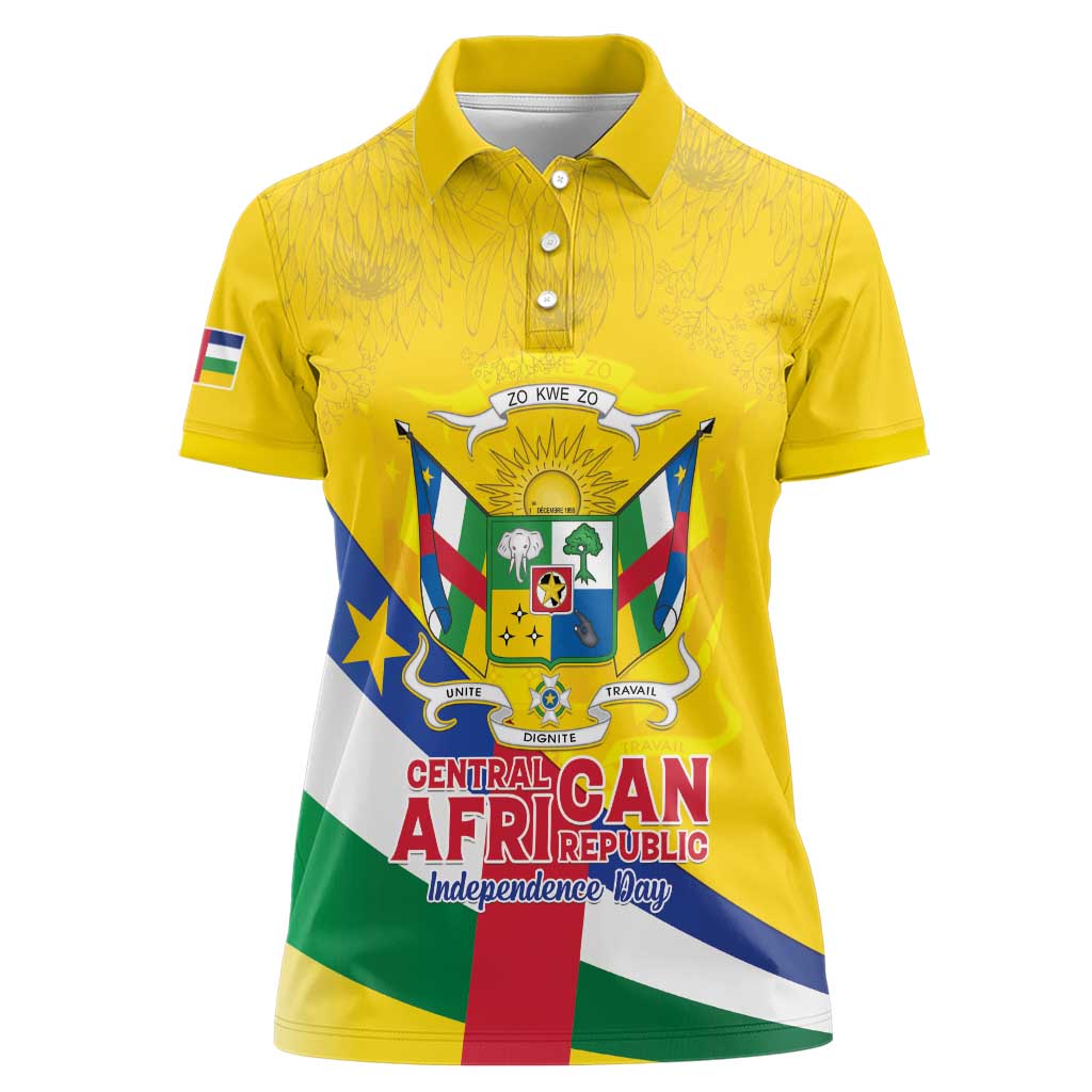 Personalised Central African Republic Independence Day Women Polo Shirt Coat Of Arms Proteas