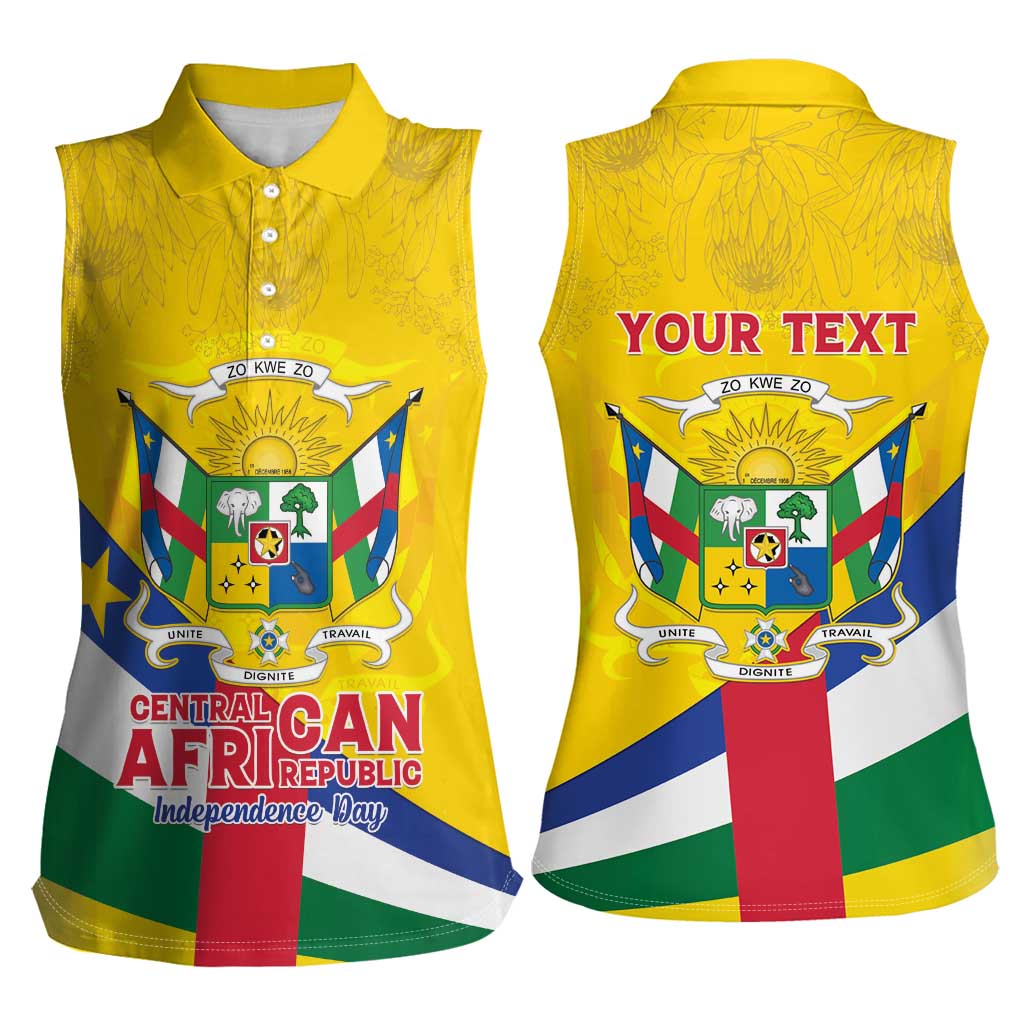 Personalised Central African Republic Independence Day Women Sleeveless Polo Shirt Coat Of Arms Proteas