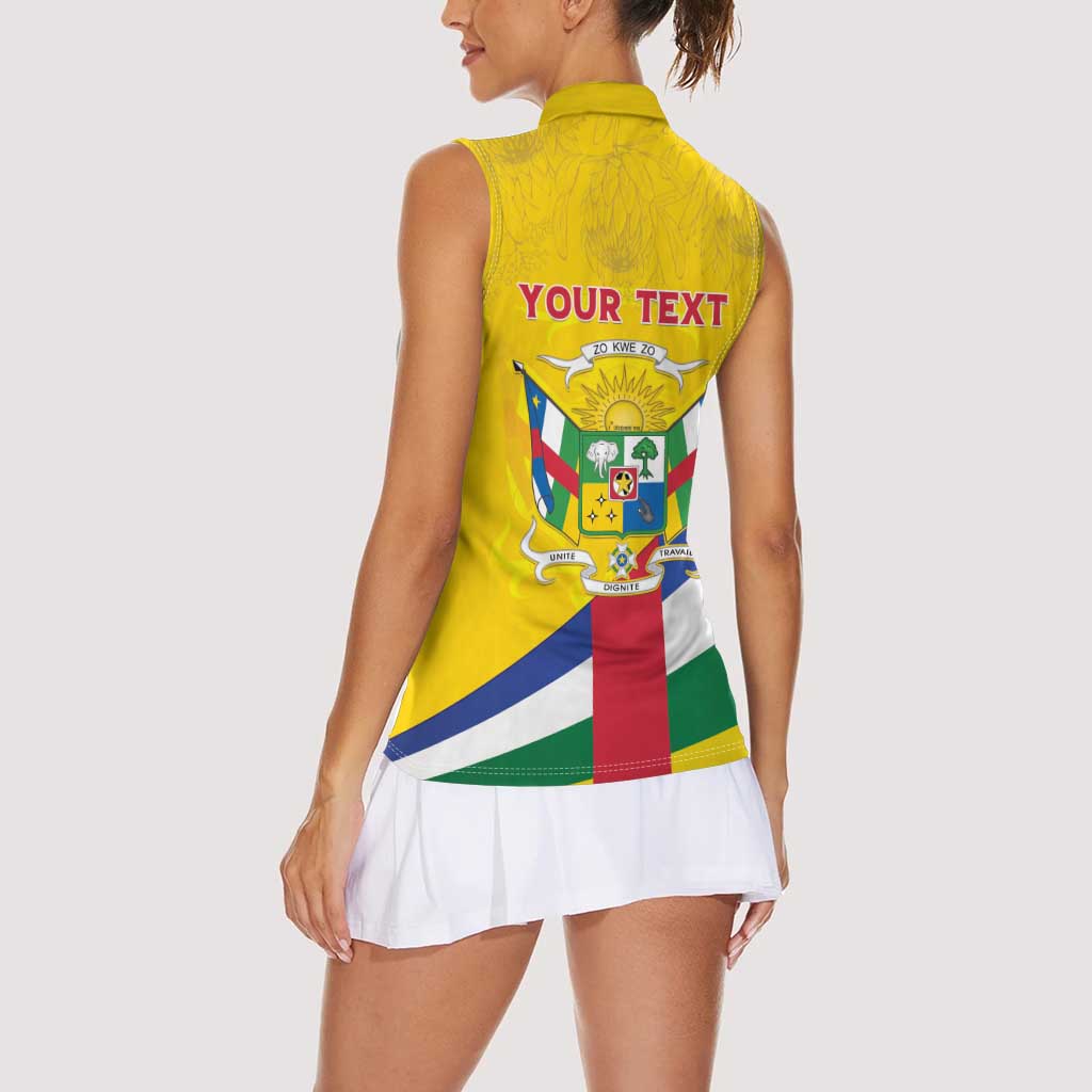 Personalised Central African Republic Independence Day Women Sleeveless Polo Shirt Coat Of Arms Proteas