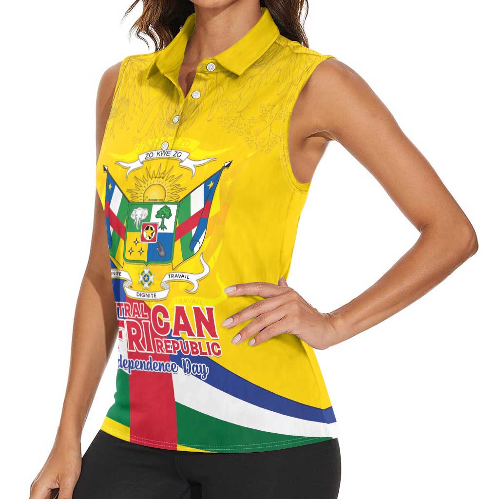 Personalised Central African Republic Independence Day Women Sleeveless Polo Shirt Coat Of Arms Proteas