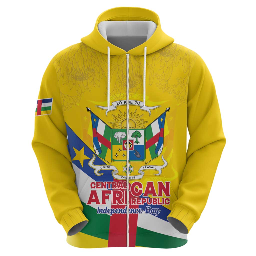 Personalised Central African Republic Independence Day Zip Hoodie Coat Of Arms Proteas