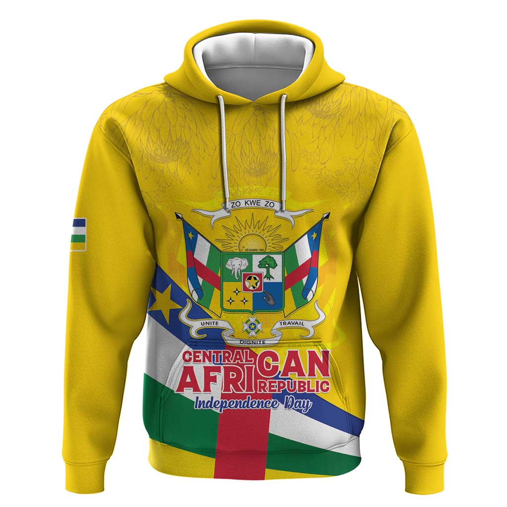 Personalised Central African Republic Independence Day Zip Hoodie Coat Of Arms Proteas