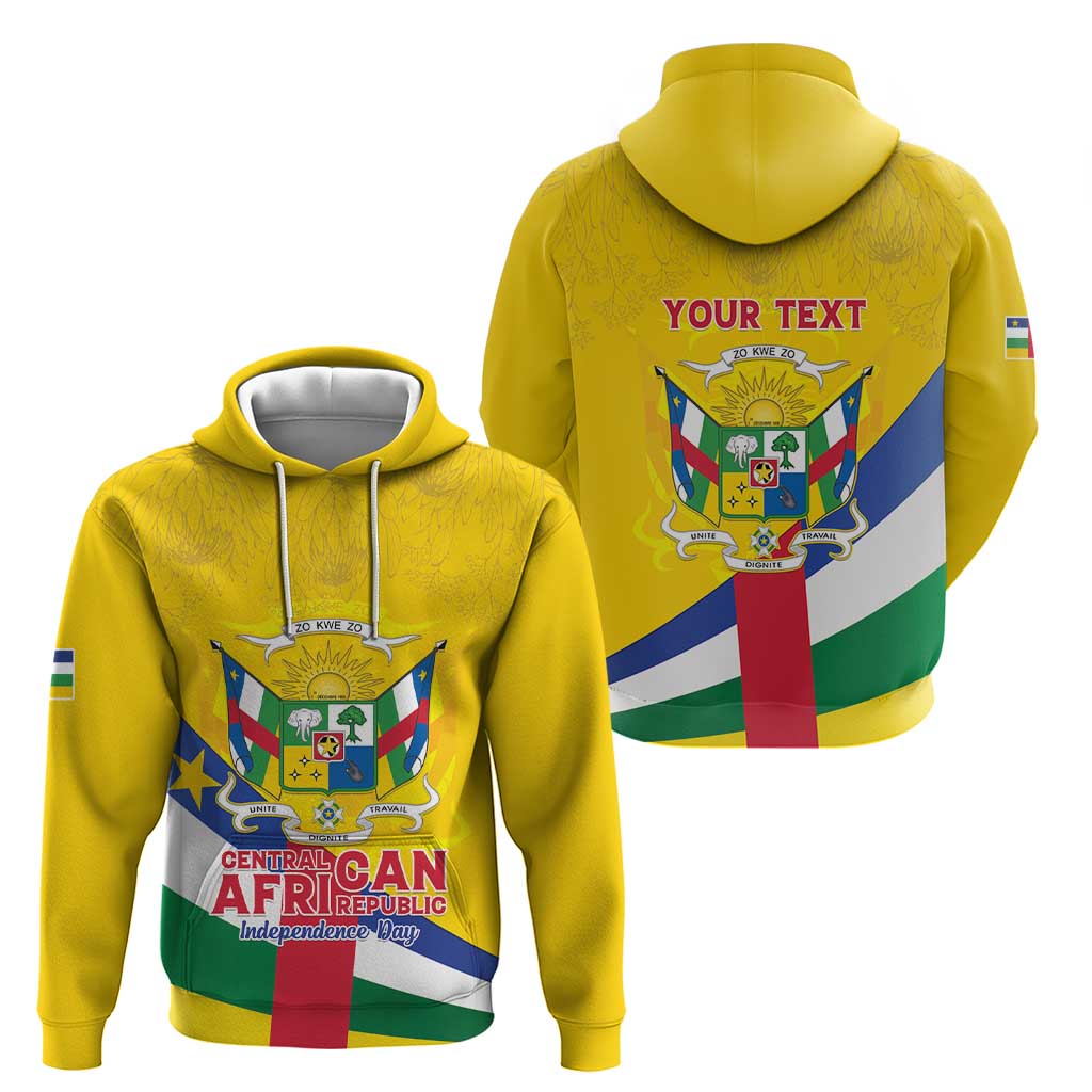 Personalised Central African Republic Independence Day Zip Hoodie Coat Of Arms Proteas