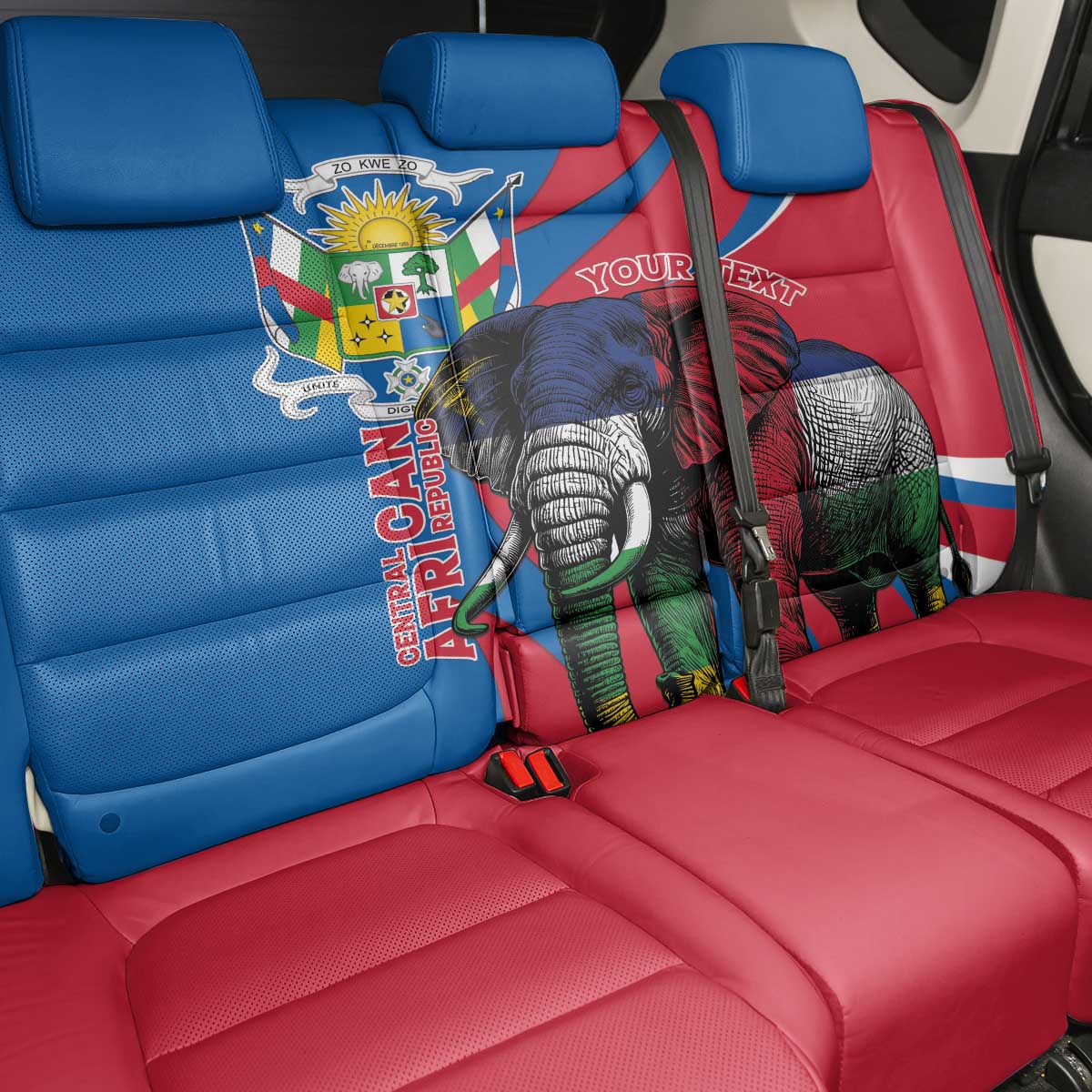 Personalised Central African Republic Back Car Seat Cover Elephant Coat Of Arms