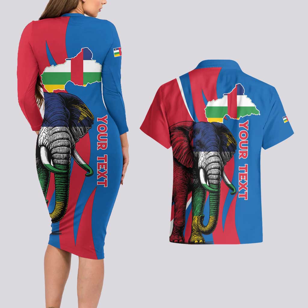 Personalised Central African Republic Couples Matching Long Sleeve Bodycon Dress and Hawaiian Shirt Elephant Coat Of Arms