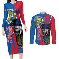 Personalised Central African Republic Couples Matching Long Sleeve Bodycon Dress and Long Sleeve Button Shirt Elephant Coat Of Arms