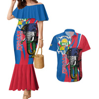 Personalised Central African Republic Couples Matching Mermaid Dress and Hawaiian Shirt Elephant Coat Of Arms