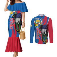 Personalised Central African Republic Couples Matching Mermaid Dress and Long Sleeve Button Shirt Elephant Coat Of Arms