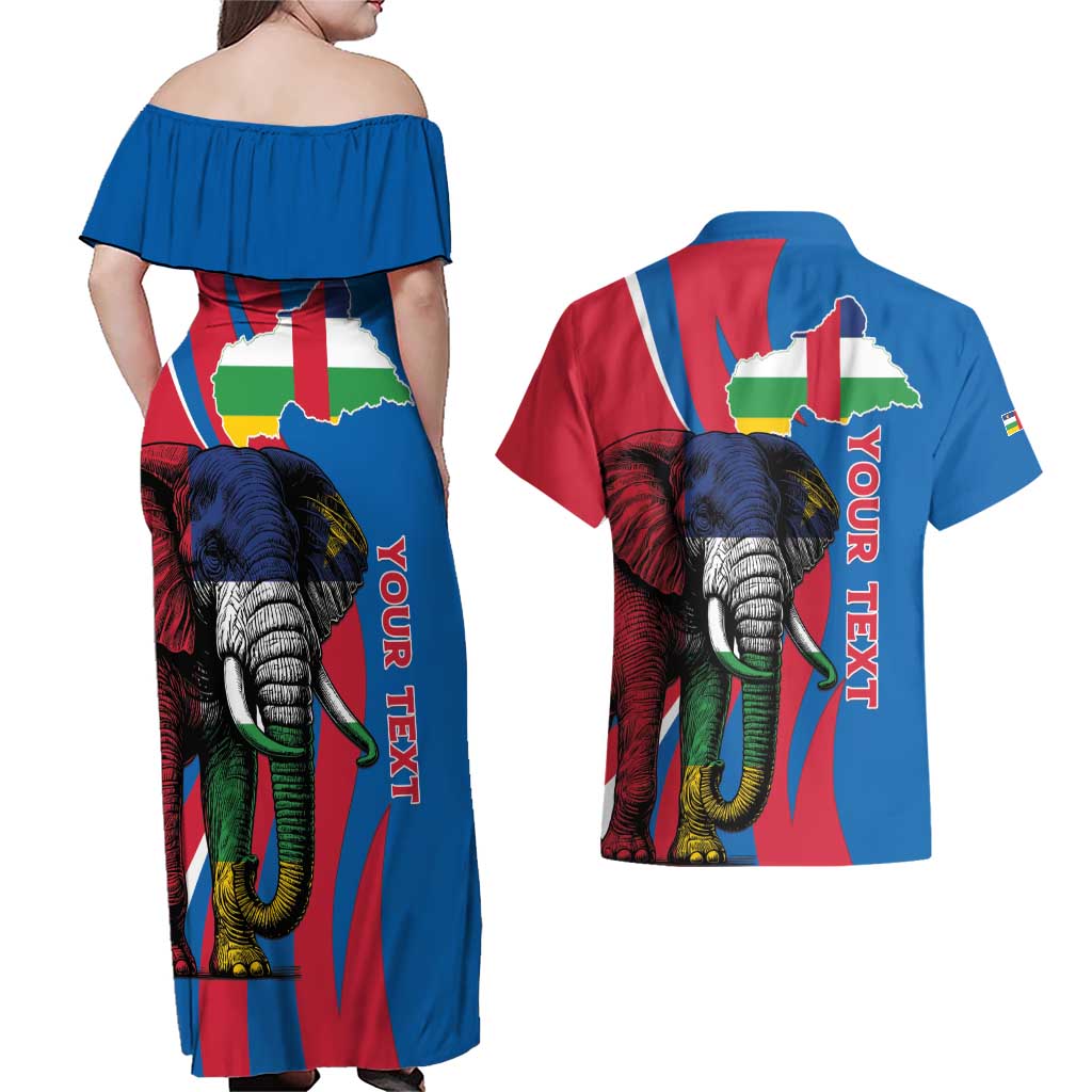 Personalised Central African Republic Couples Matching Off Shoulder Maxi Dress and Hawaiian Shirt Elephant Coat Of Arms