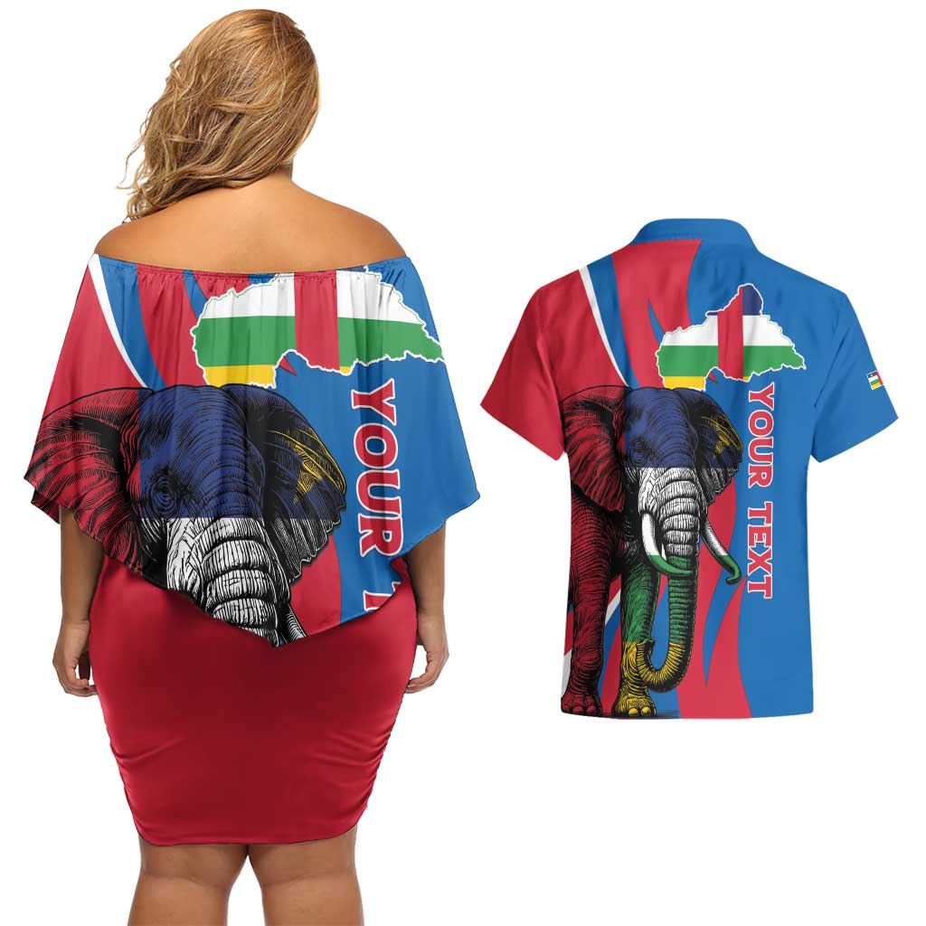 Personalised Central African Republic Couples Matching Off Shoulder Short Dress and Hawaiian Shirt Elephant Coat Of Arms