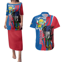 Personalised Central African Republic Couples Matching Puletasi and Hawaiian Shirt Elephant Coat Of Arms
