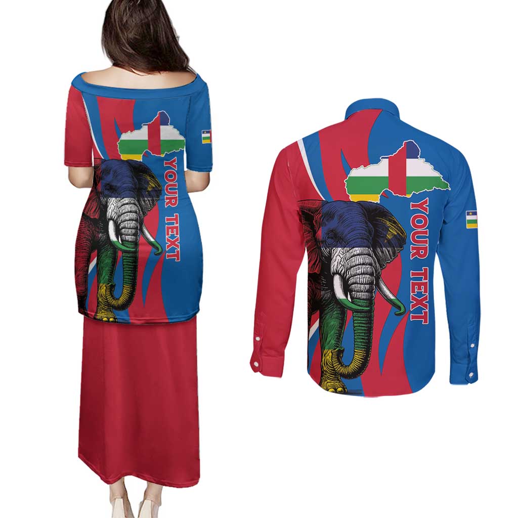 Personalised Central African Republic Couples Matching Puletasi and Long Sleeve Button Shirt Elephant Coat Of Arms