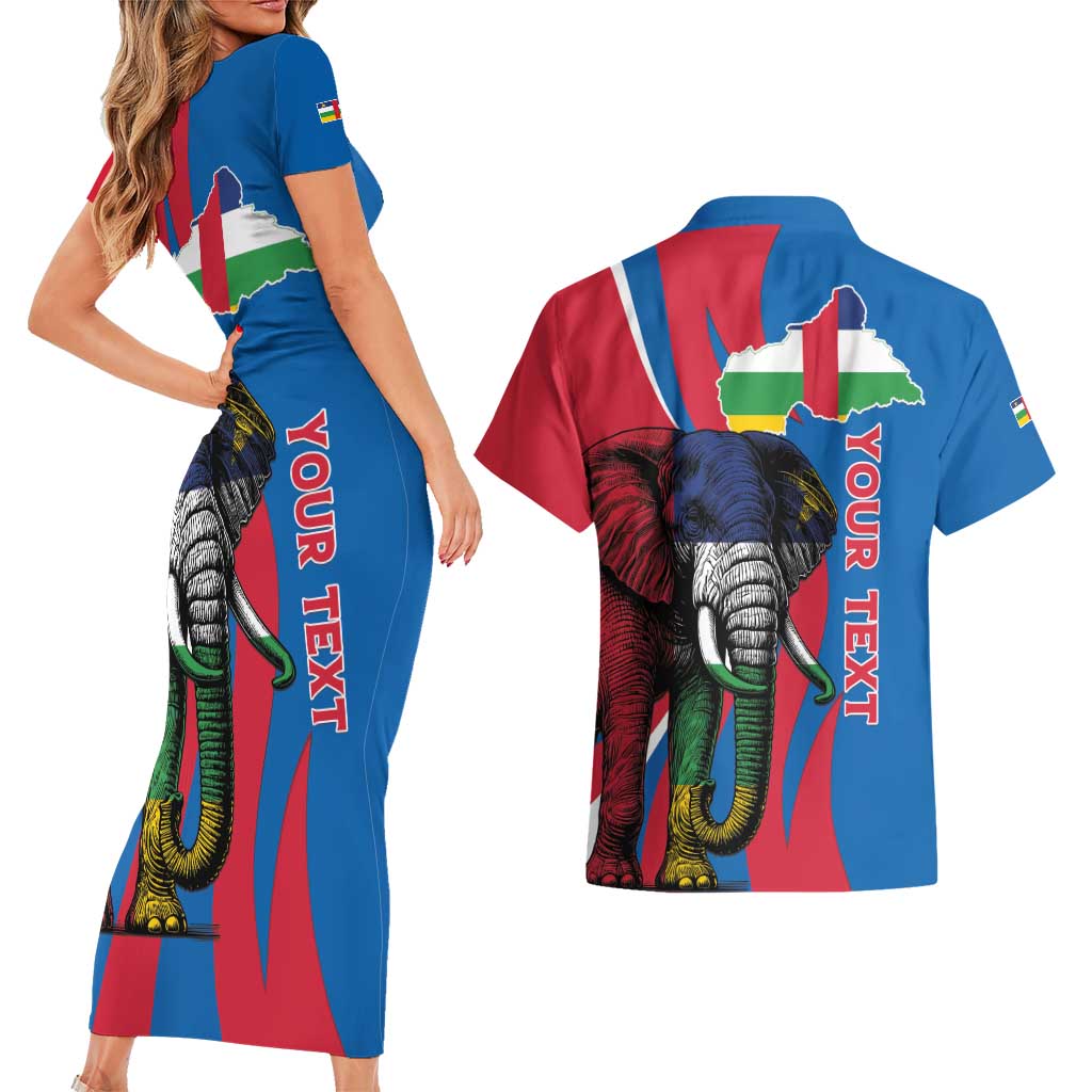 Personalised Central African Republic Couples Matching Short Sleeve Bodycon Dress and Hawaiian Shirt Elephant Coat Of Arms