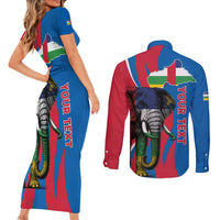 Personalised Central African Republic Couples Matching Short Sleeve Bodycon Dress and Long Sleeve Button Shirt Elephant Coat Of Arms