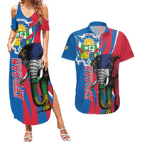 Personalised Central African Republic Couples Matching Summer Maxi Dress and Hawaiian Shirt Elephant Coat Of Arms