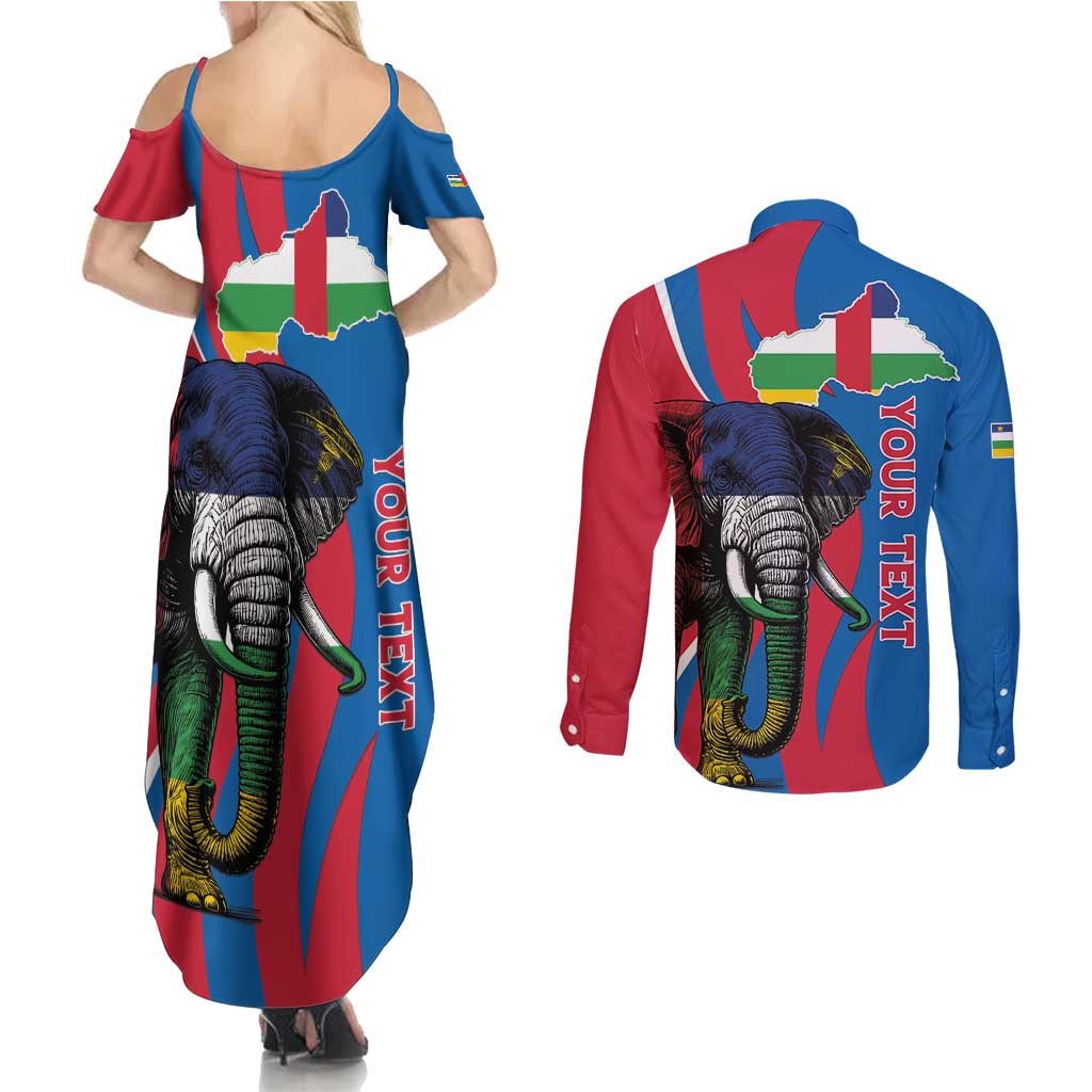 Personalised Central African Republic Couples Matching Summer Maxi Dress and Long Sleeve Button Shirt Elephant Coat Of Arms