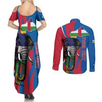 Personalised Central African Republic Couples Matching Summer Maxi Dress and Long Sleeve Button Shirt Elephant Coat Of Arms
