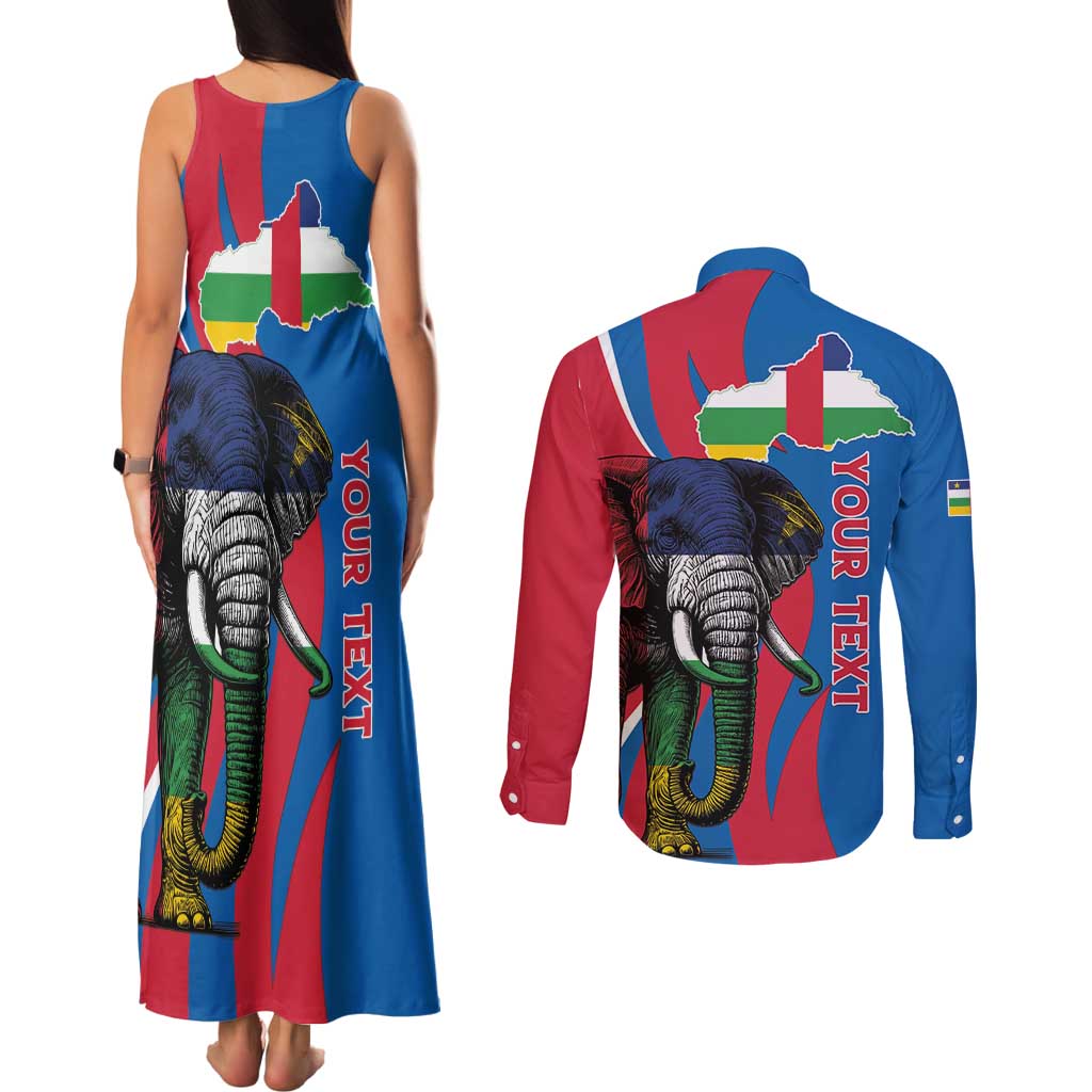 Personalised Central African Republic Couples Matching Tank Maxi Dress and Long Sleeve Button Shirt Elephant Coat Of Arms