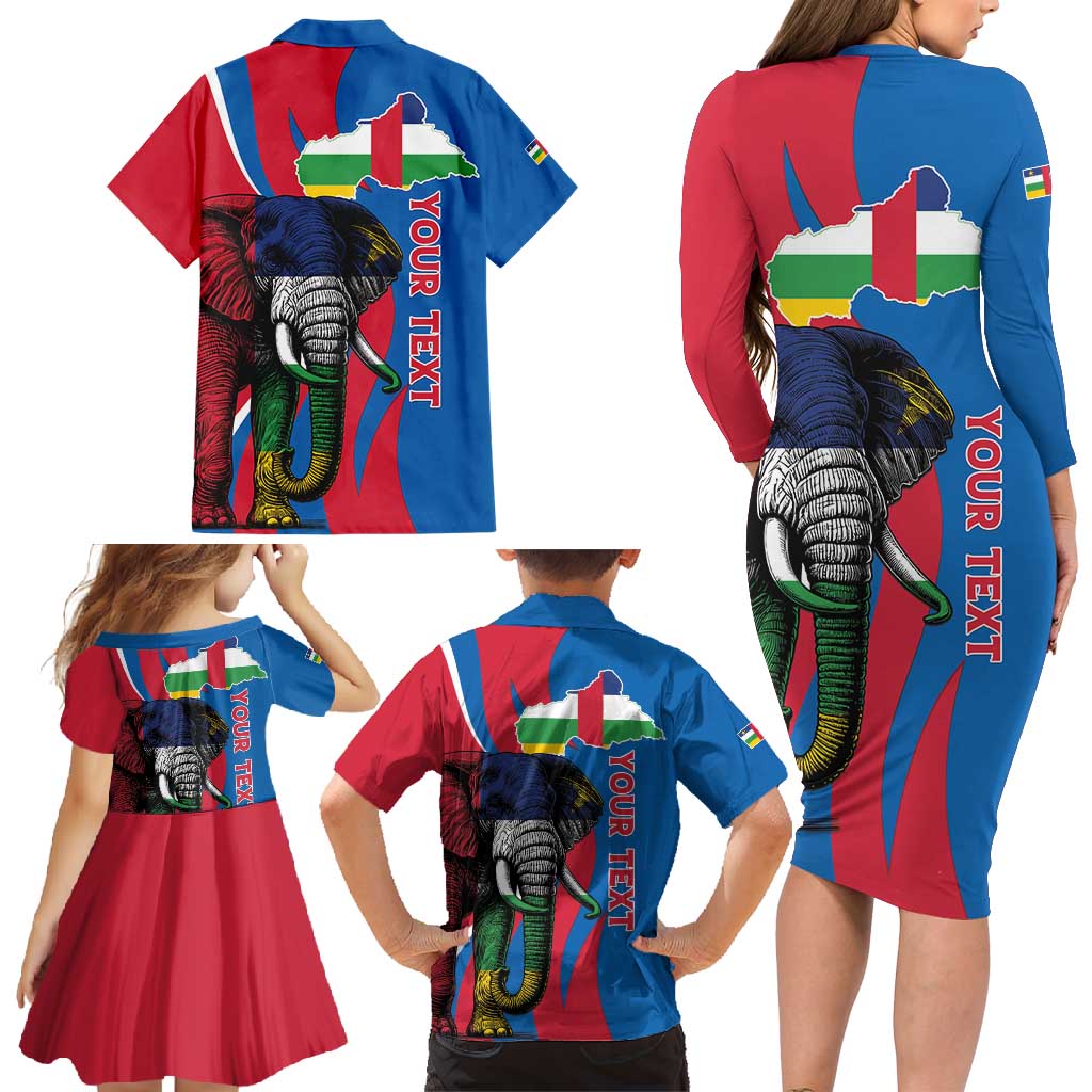 Personalised Central African Republic Family Matching Long Sleeve Bodycon Dress and Hawaiian Shirt Elephant Coat Of Arms