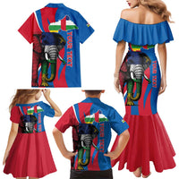 Personalised Central African Republic Family Matching Mermaid Dress and Hawaiian Shirt Elephant Coat Of Arms