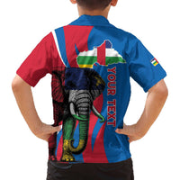 Personalised Central African Republic Family Matching Off The Shoulder Long Sleeve Dress and Hawaiian Shirt Elephant Coat Of Arms
