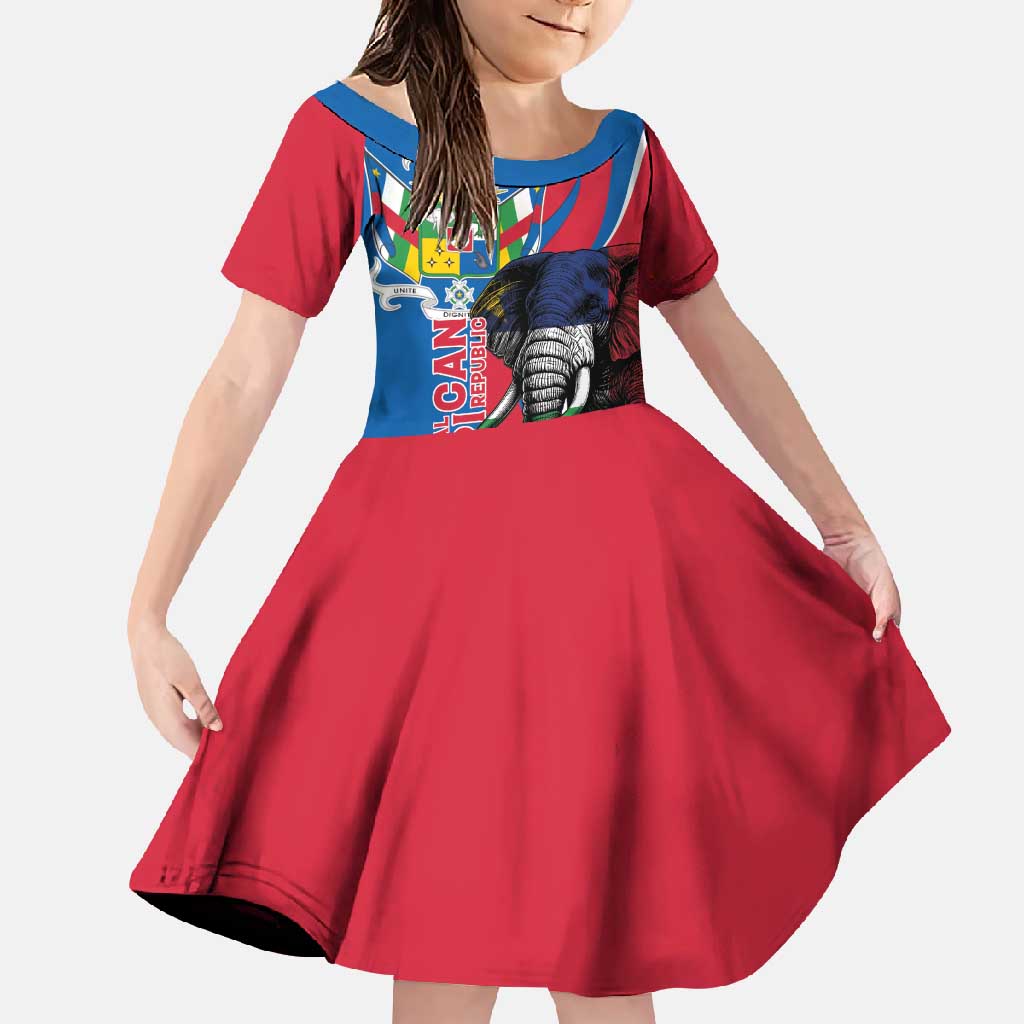 Personalised Central African Republic Family Matching Off Shoulder Maxi Dress and Hawaiian Shirt Elephant Coat Of Arms
