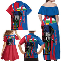 Personalised Central African Republic Family Matching Off Shoulder Maxi Dress and Hawaiian Shirt Elephant Coat Of Arms