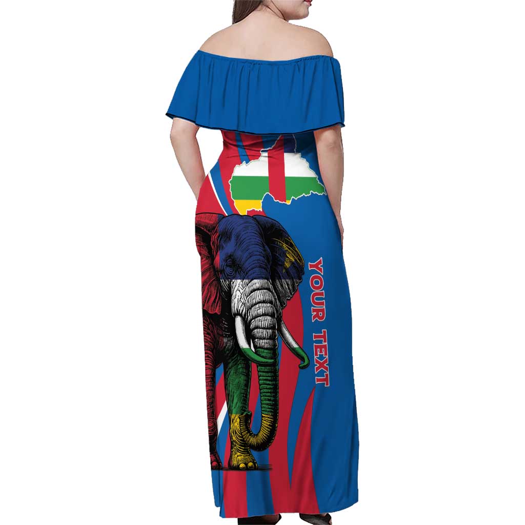 Personalised Central African Republic Family Matching Off Shoulder Maxi Dress and Hawaiian Shirt Elephant Coat Of Arms