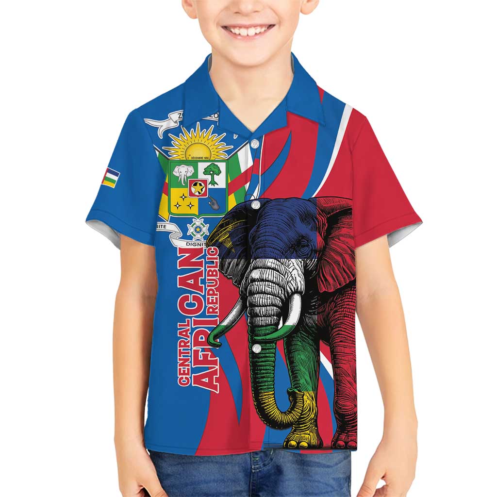 Personalised Central African Republic Family Matching Off Shoulder Maxi Dress and Hawaiian Shirt Elephant Coat Of Arms