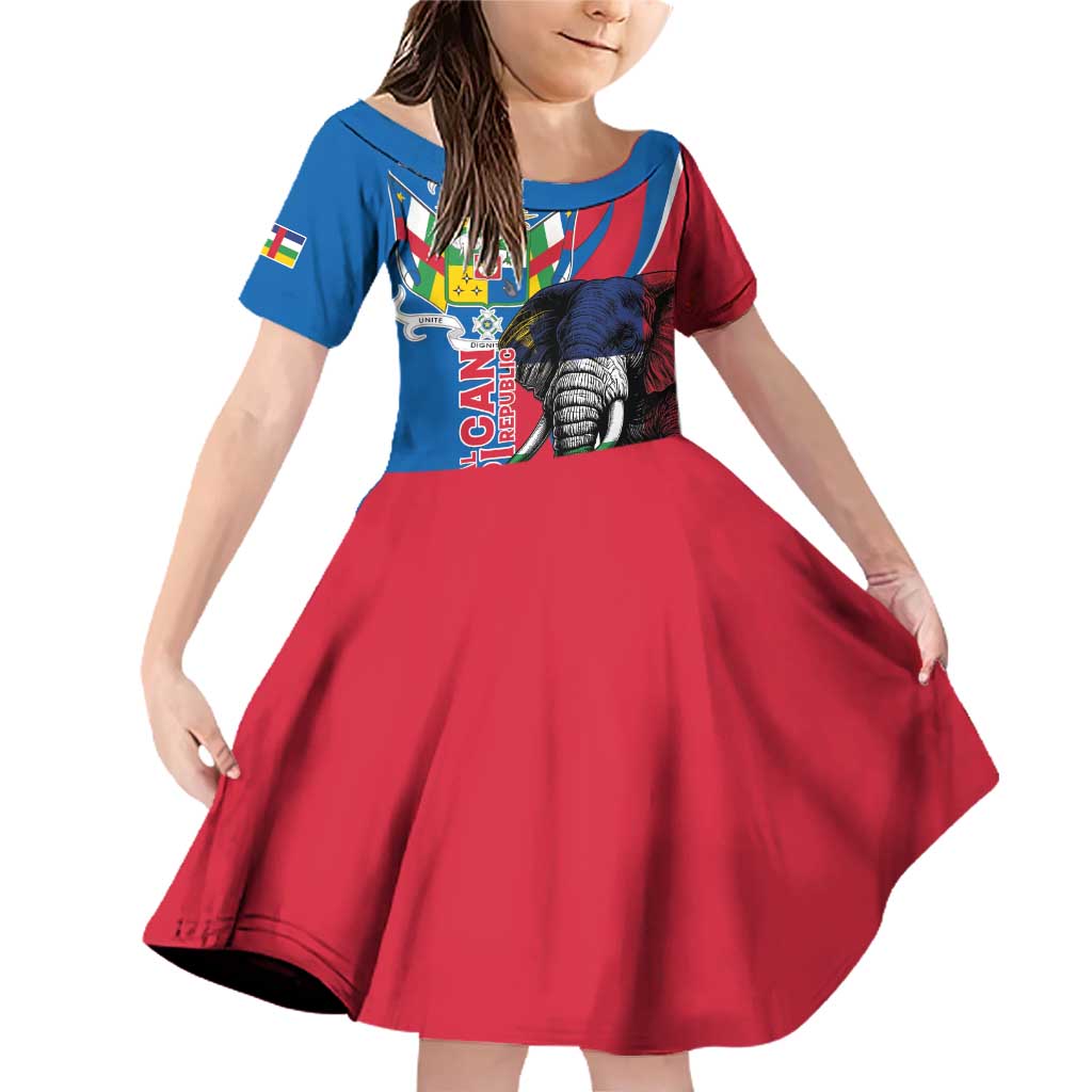 Personalised Central African Republic Family Matching Off Shoulder Short Dress and Hawaiian Shirt Elephant Coat Of Arms