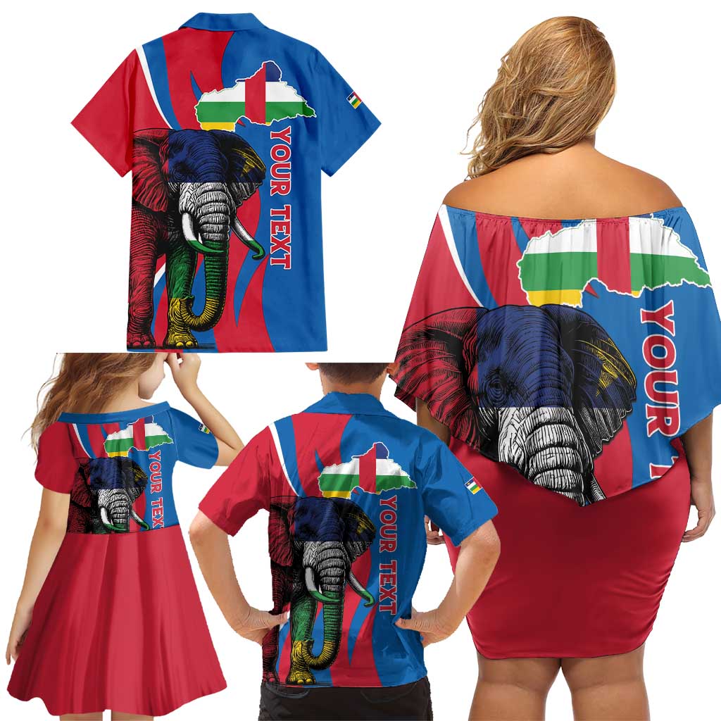 Personalised Central African Republic Family Matching Off Shoulder Short Dress and Hawaiian Shirt Elephant Coat Of Arms